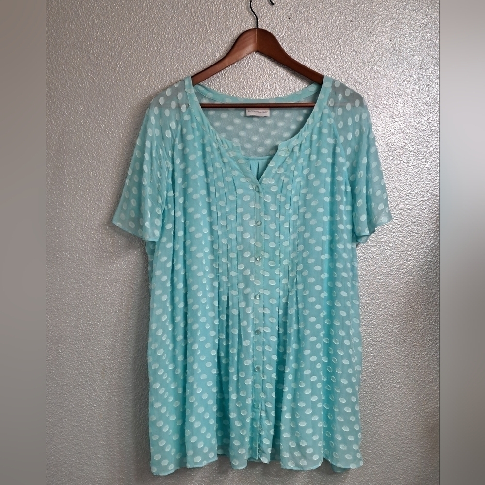 Soft Surroundings Sea Foam Green Button Up With Flutter Sleeves